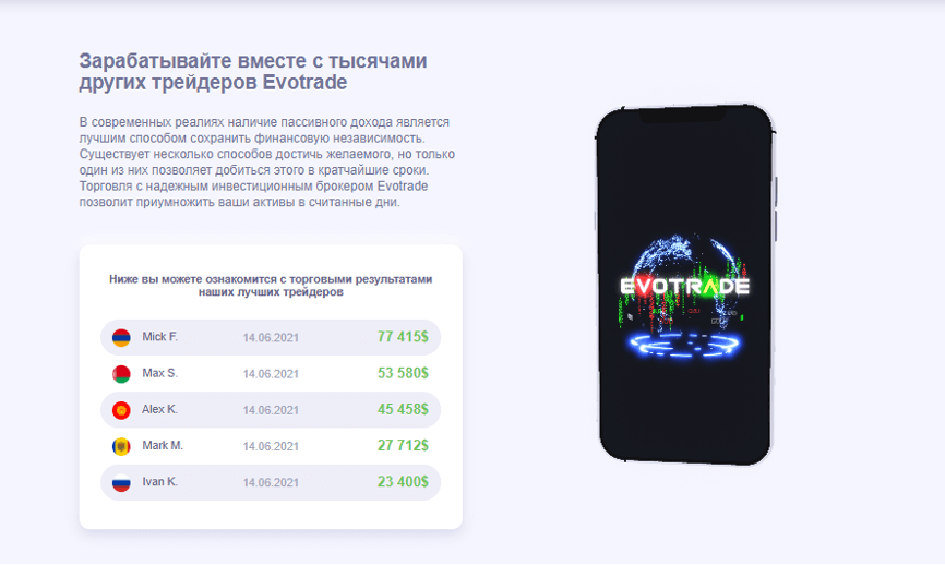 Главная информация про компанию Evotrade