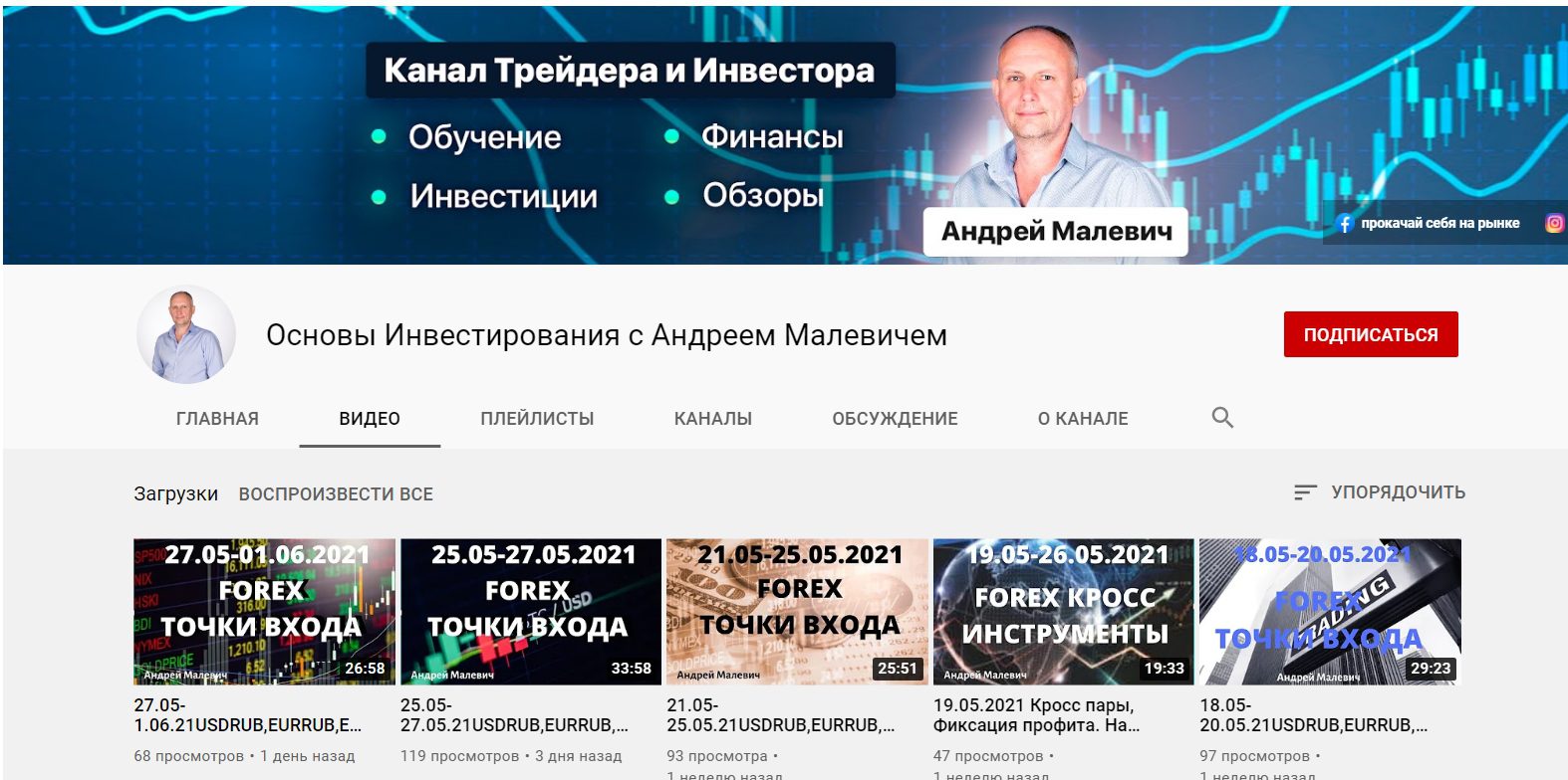 Канал на Ютубе трейдера Андрея Малевича Канал на Ютубе трейдера Андрея Малевича