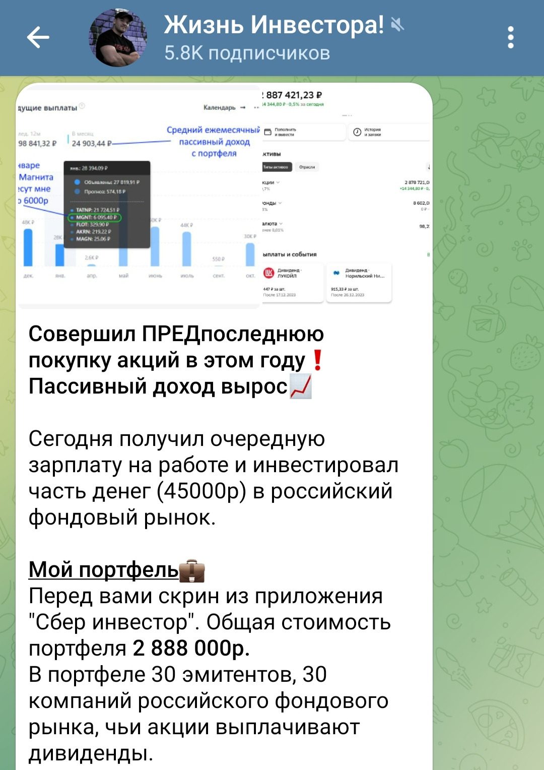 Публикации на ТГ канале Жизнь Инвестора