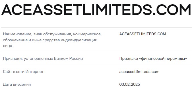 aceassetlimiteds com отзывы aceassetlimiteds com отзывы